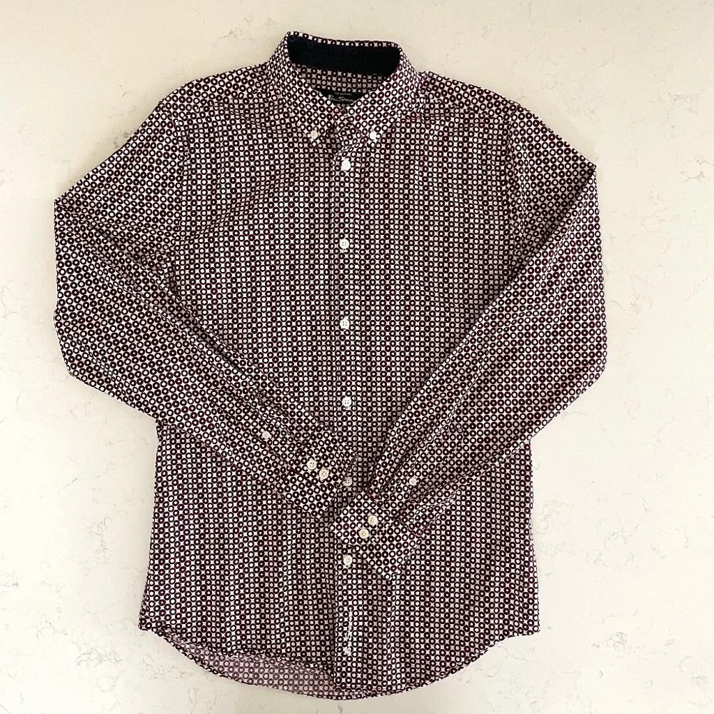 Ben Sherman Casual LS Button Down Cotton Circle Print Shirt Burg + White Sz S
